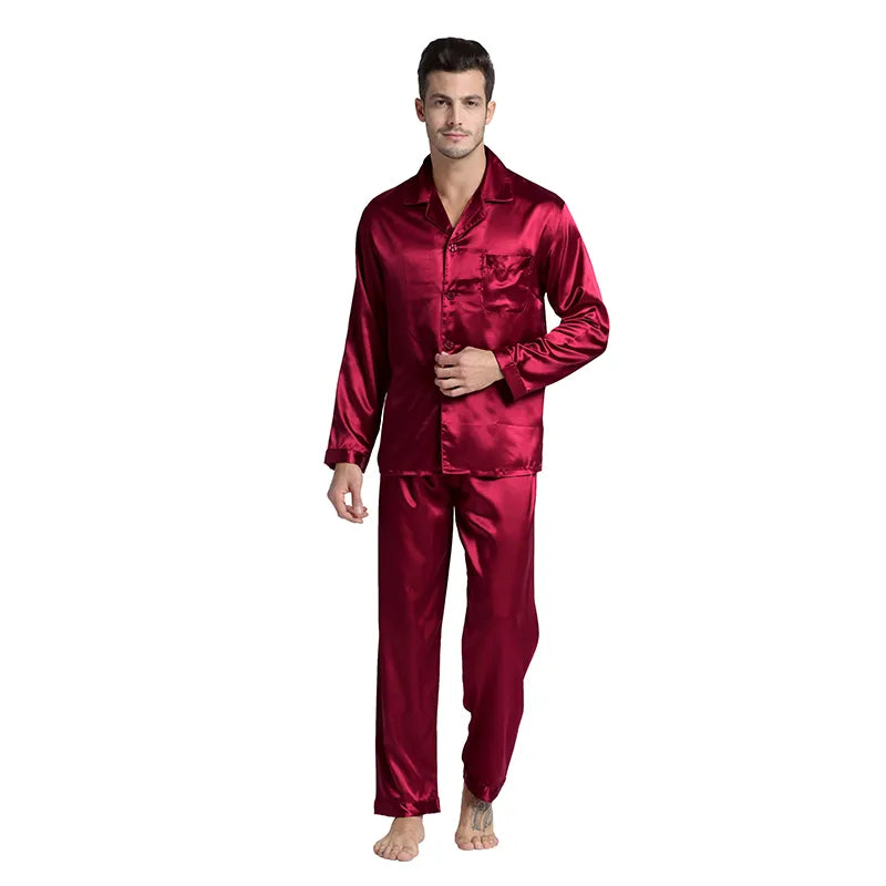 Men's Satin Silk Pajama Set Men Pajamas Silk Sleepwea