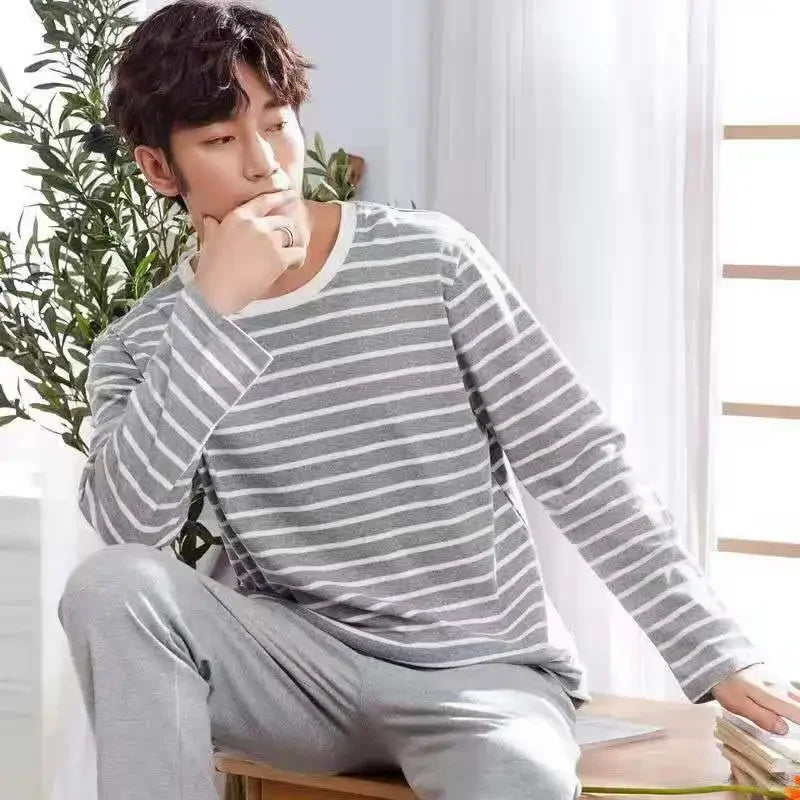 New Long Sleeve Pijama Stripe Pajamas Set for Male