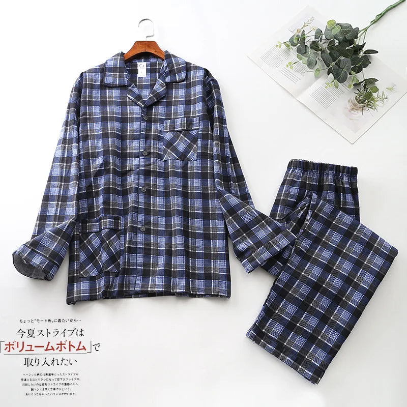 Cute White Bear 100% Brushed Cotton Men Pajama Sets Autumn Casual Fashion