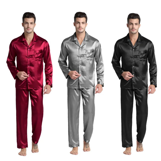 Men's Satin Silk Pajama Set Men Pajamas Silk Sleepwea