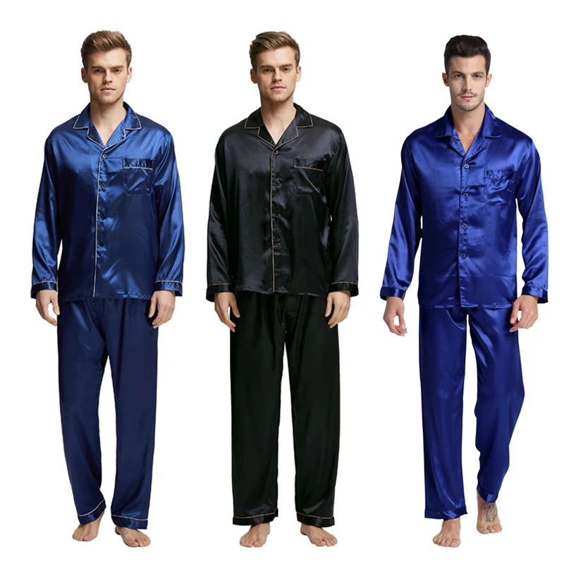 Men's Satin Silk Pajama Set Men Pajamas Silk Sleepwea