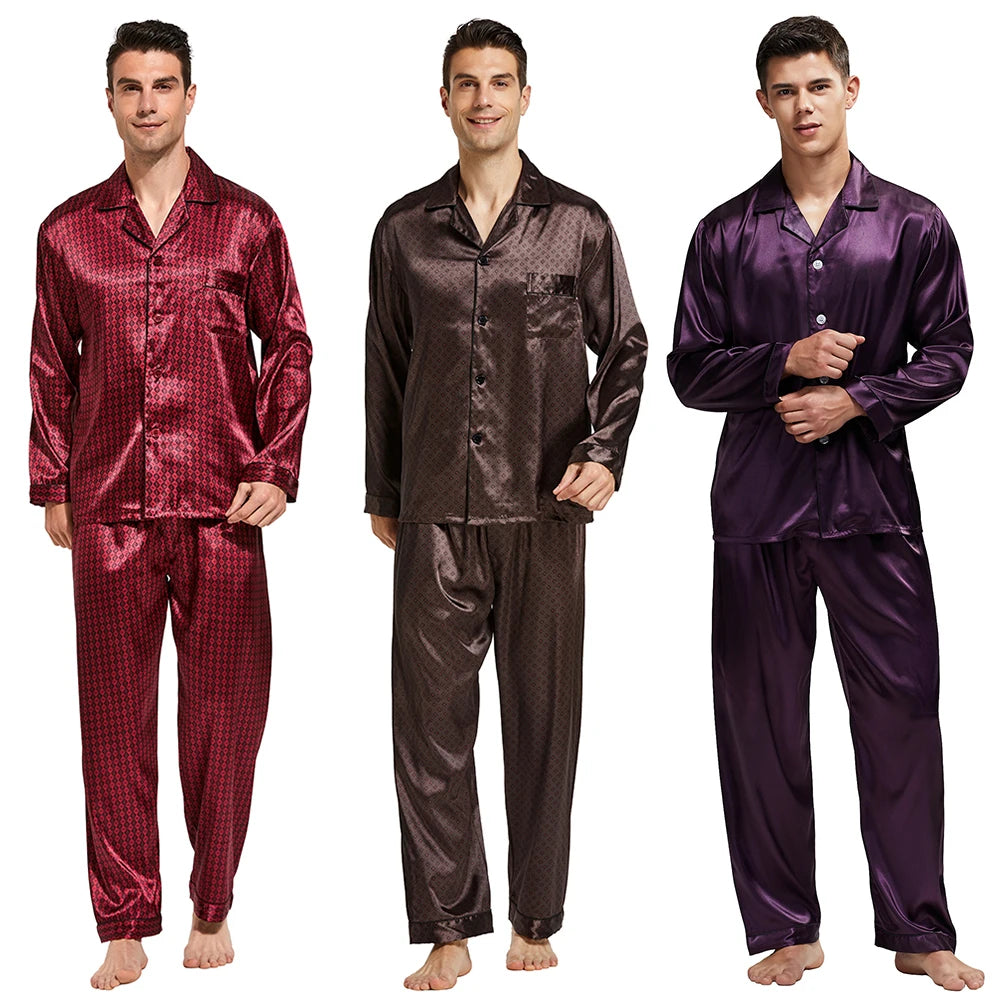 Men's Satin Silk Pajama Set Men Pajamas Silk Sleepwea