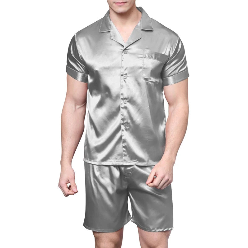 Satin Silk Pajamas Shorts for Men Rayon Silk Sleepwear