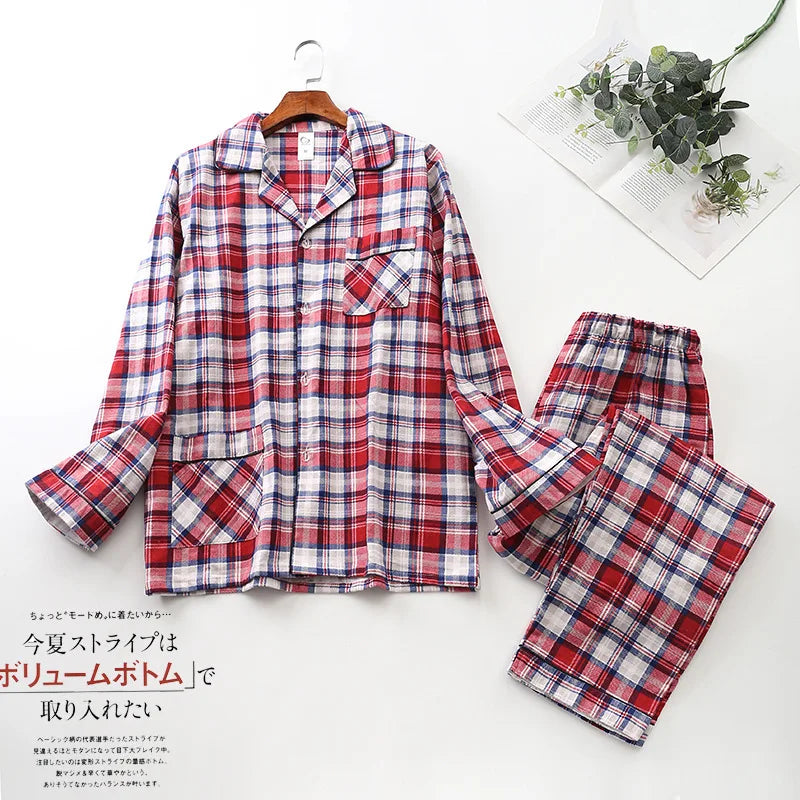 Cute White Bear 100% Brushed Cotton Men Pajama Sets Autumn Casual Fashion