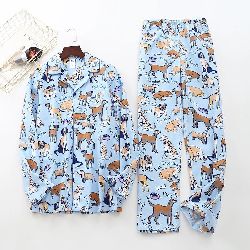 Cute White Bear 100% Brushed Cotton Men Pajama Sets Autumn Casual Fashion