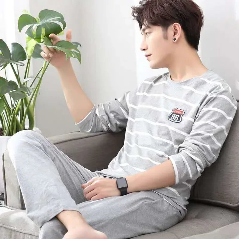 New Long Sleeve Pijama Stripe Pajamas Set for Male