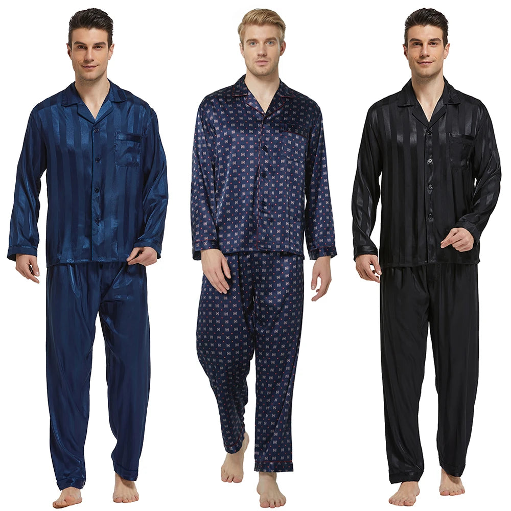 Men's Satin Silk Pajama Set Men Pajamas Silk Sleepwea