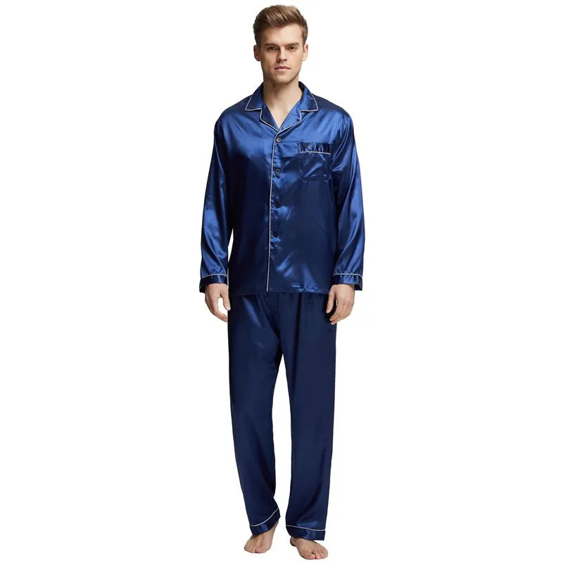 Men's Satin Silk Pajama Set Men Pajamas Silk Sleepwea