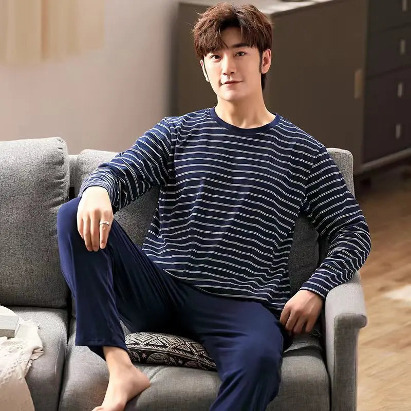 New Long Sleeve Pijama Stripe Pajamas Set for Male