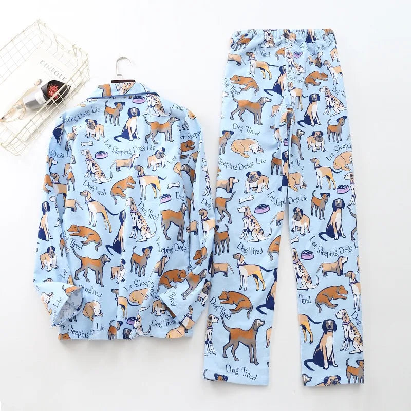 Cute White Bear 100% Brushed Cotton Men Pajama Sets Autumn Casual Fashion