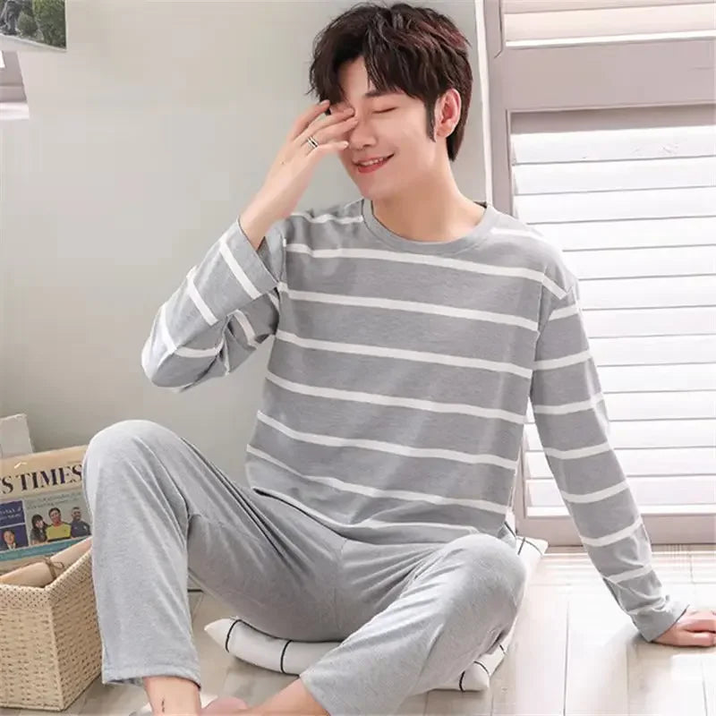 New Long Sleeve Pijama Stripe Pajamas Set for Male