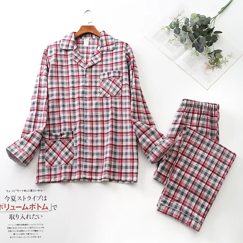 Cute White Bear 100% Brushed Cotton Men Pajama Sets Autumn Casual Fashion