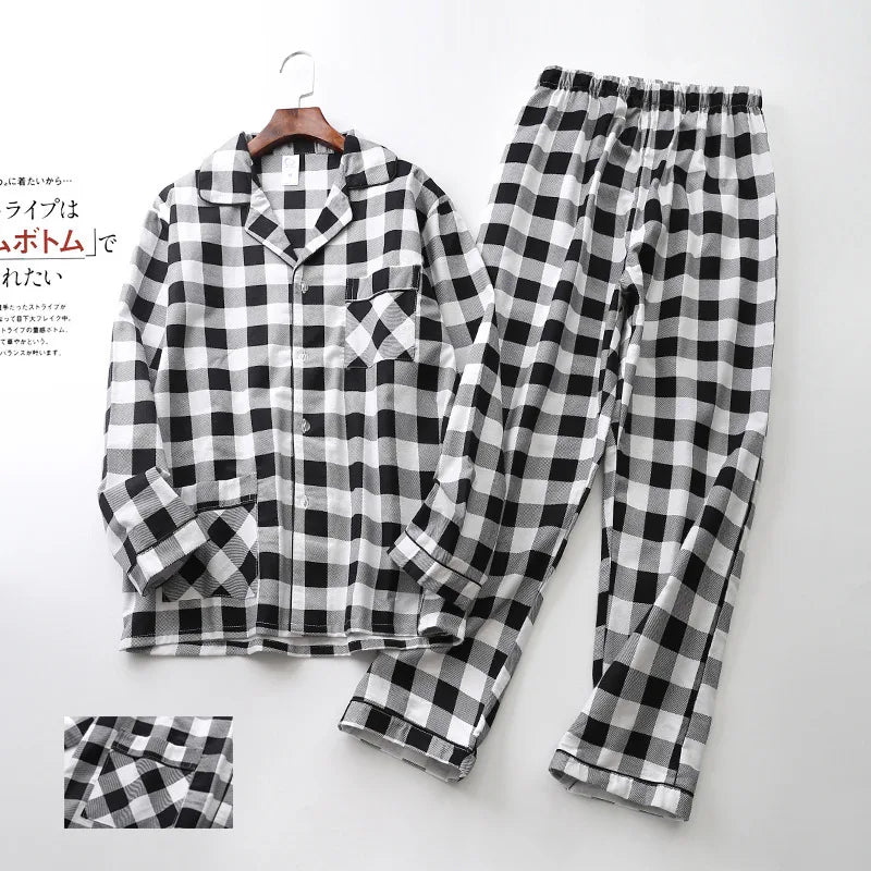 Cute White Bear 100% Brushed Cotton Men Pajama Sets Autumn Casual Fashion