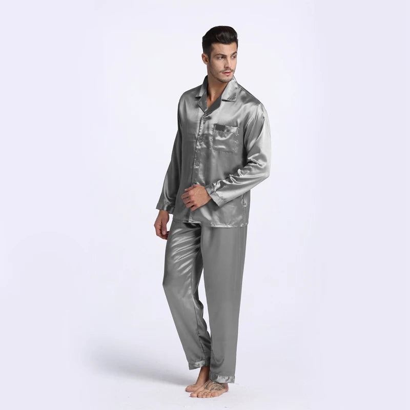 Men's Satin Silk Pajama Set Men Pajamas Silk Sleepwea