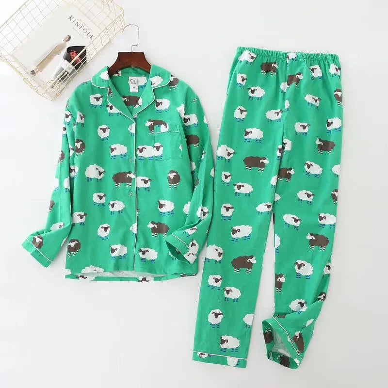 Cute White Bear 100% Brushed Cotton Men Pajama Sets Autumn Casual Fashion