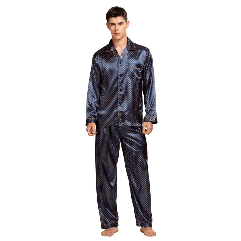 Men's Satin Silk Pajama Set Men Pajamas Silk Sleepwea