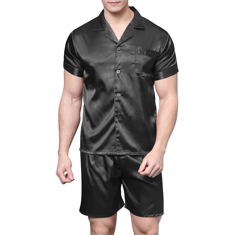 Satin Silk Pajamas Shorts for Men Rayon Silk Sleepwear