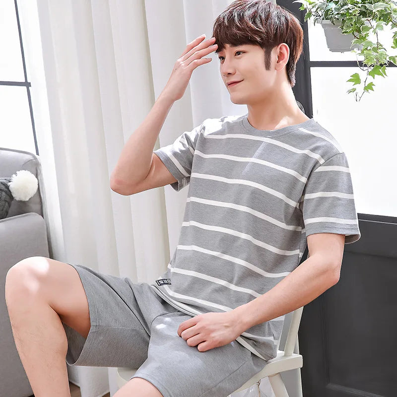 Men's Pajamas Set Summer Short-Sleeve 100% Cotton