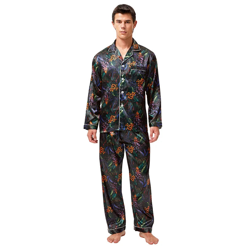 Men's Satin Silk Pajama Set Men Pajamas Silk Sleepwea