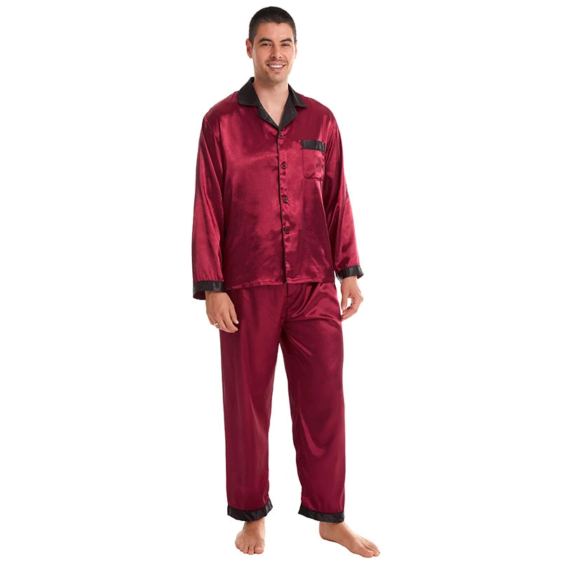 Men's Satin Silk Pajama Set Men Pajamas Silk Sleepwea